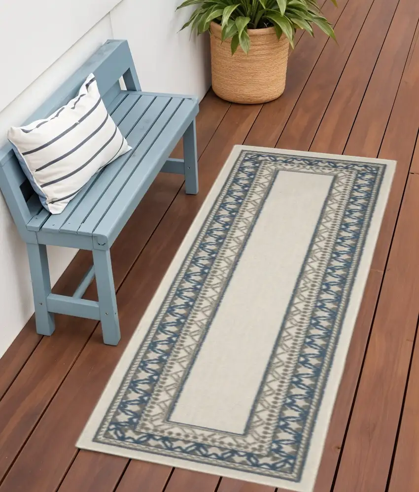 Blue and Beige Stain Resistant Indoor Outdoor Area Rug Photo 1