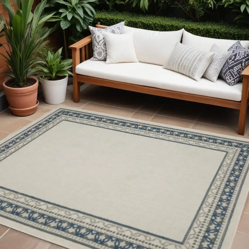 Blue and Beige Stain Resistant Indoor Outdoor Area Rug Photo 1