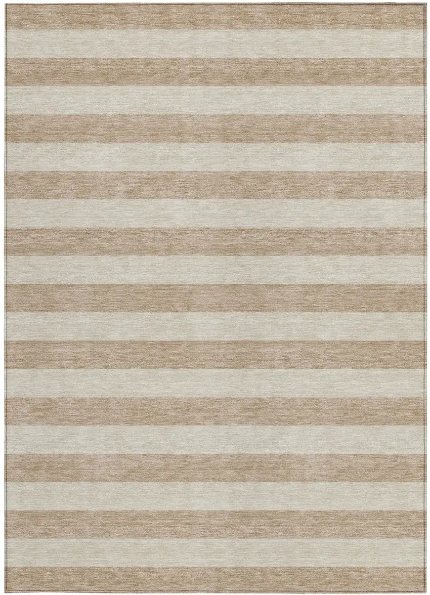 Beige Striped Washable Non Skid Indoor Outdoor Area Rug Photo 5