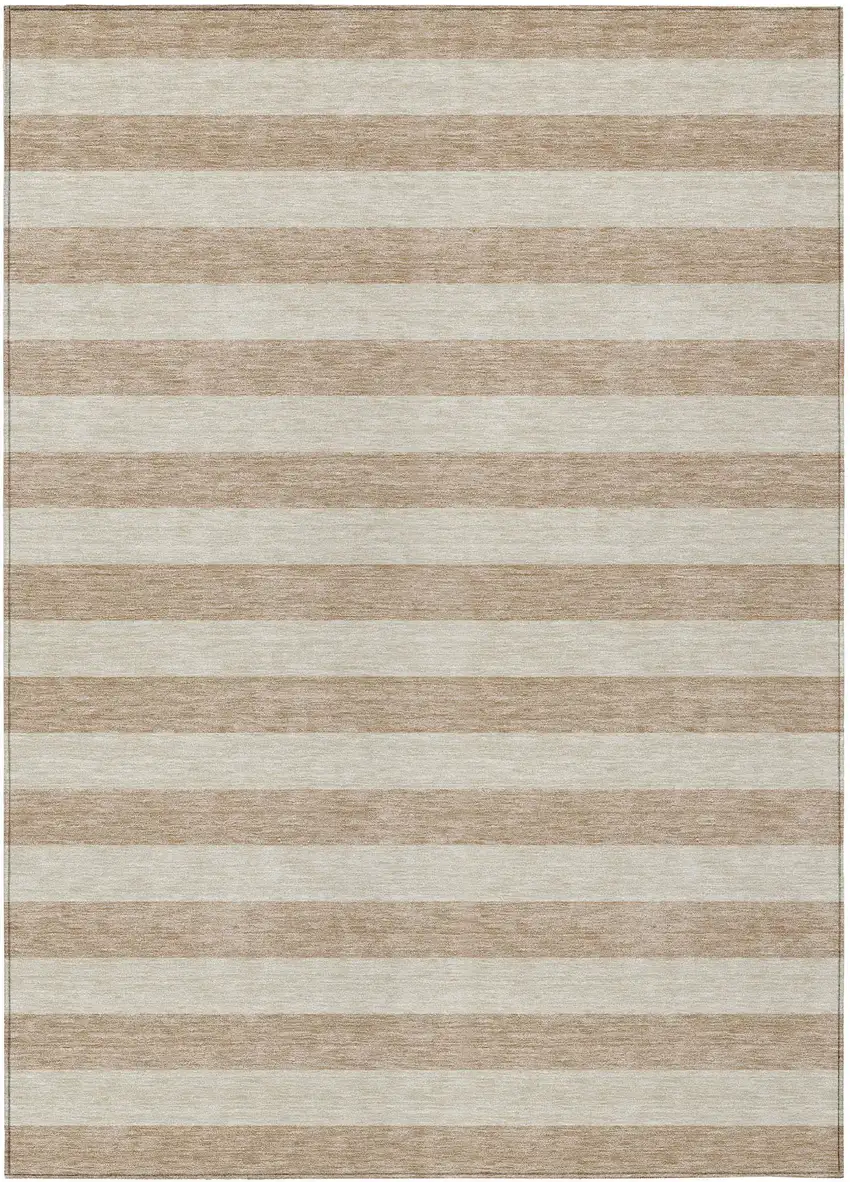 3' X 4' Beige Striped Washable Non Skid Indoor Outdoor Area Rug Photo 2