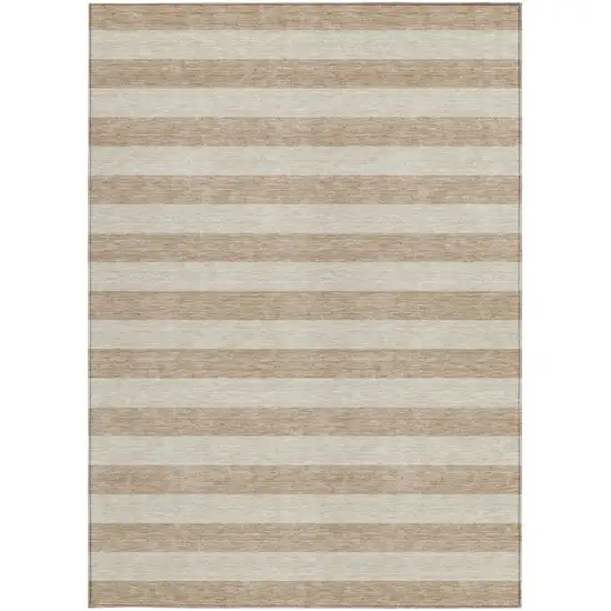 Beige Striped Washable Non Skid Indoor Outdoor Area Rug Photo 4