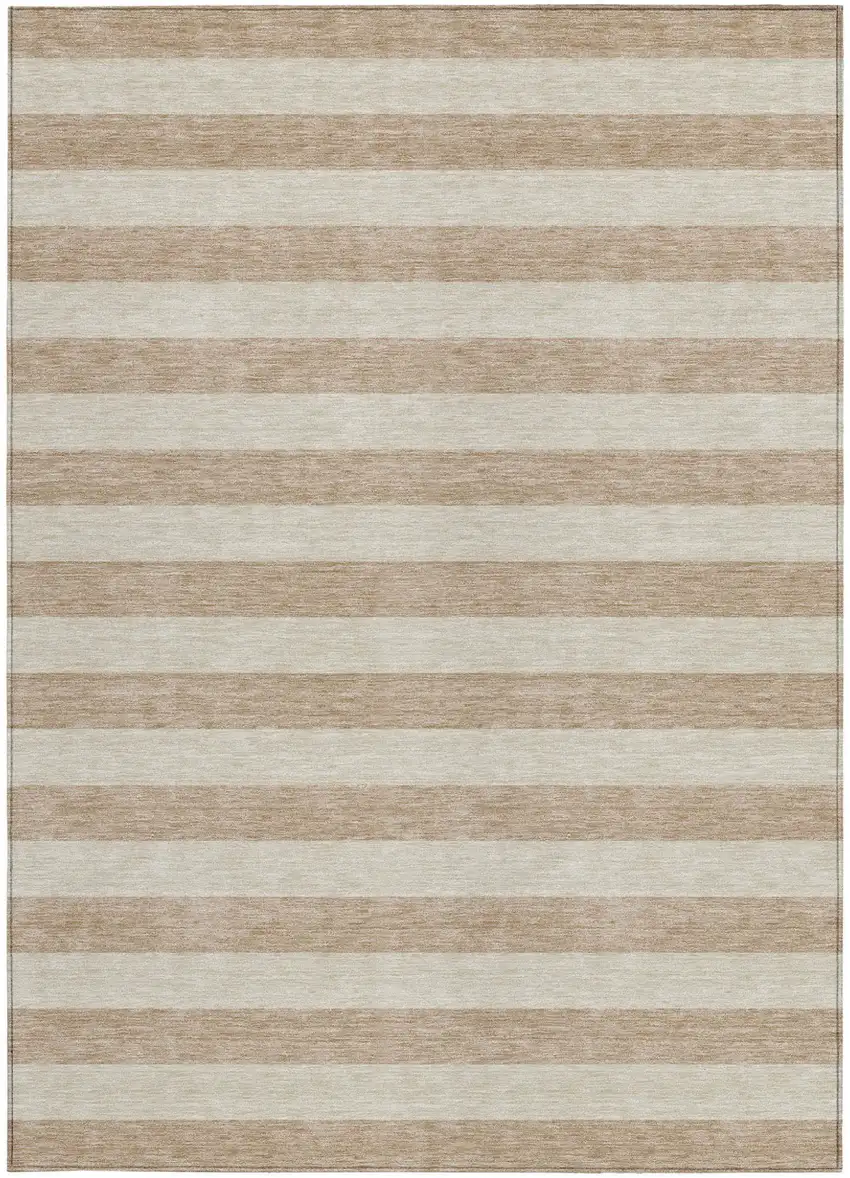 Beige Striped Washable Non Skid Indoor Outdoor Area Rug Photo 3