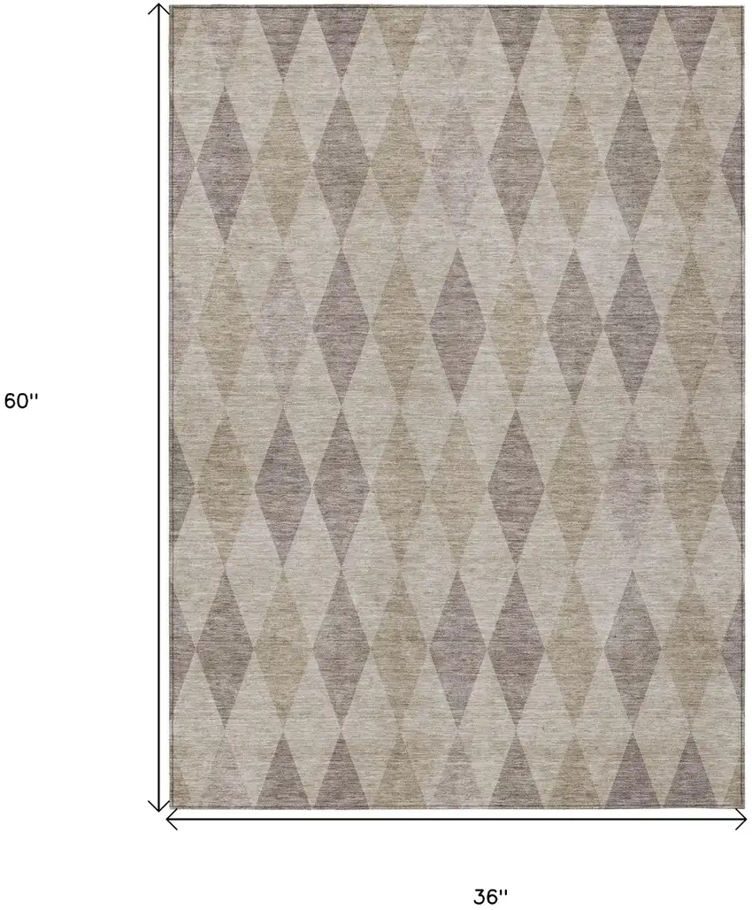 Beige Taupe and Brown Geometric Washable Non Skid Indoor Outdoor Area Rug Photo 3