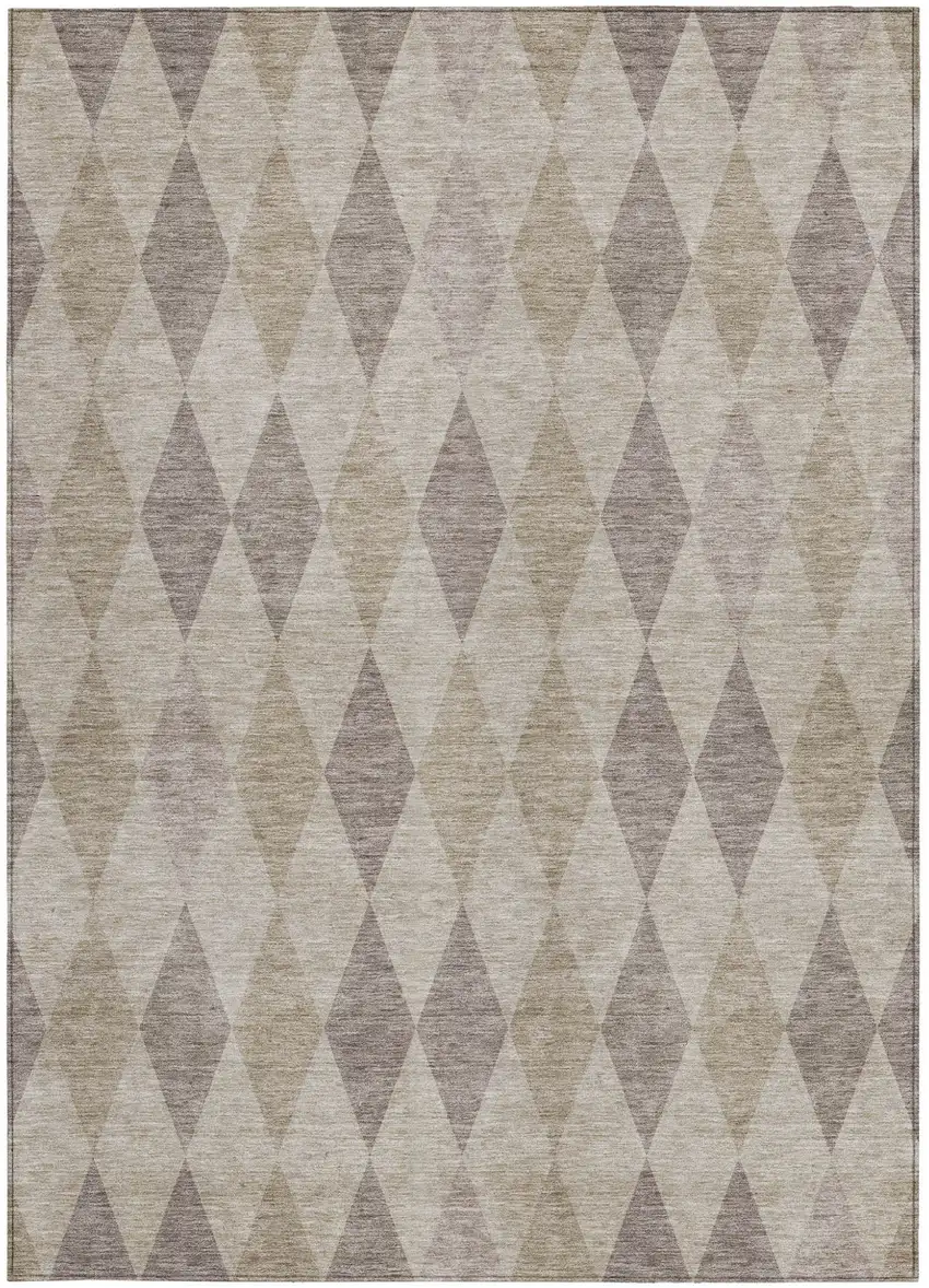 Beige Taupe and Brown Geometric Washable Non Skid Indoor Outdoor Area Rug Photo 5