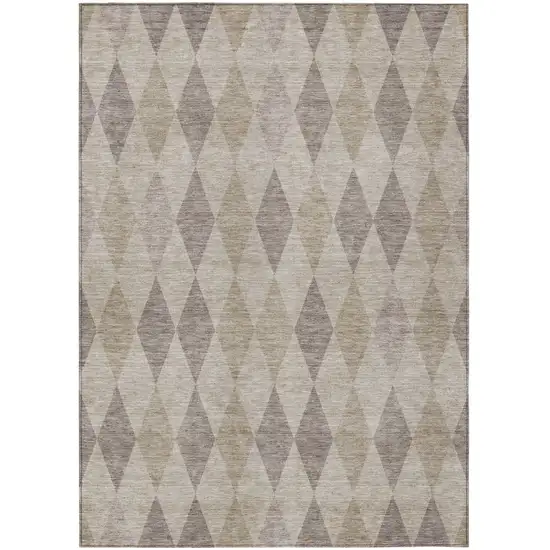 Beige Taupe and Brown Geometric Washable Non Skid Indoor Outdoor Area Rug Photo 2