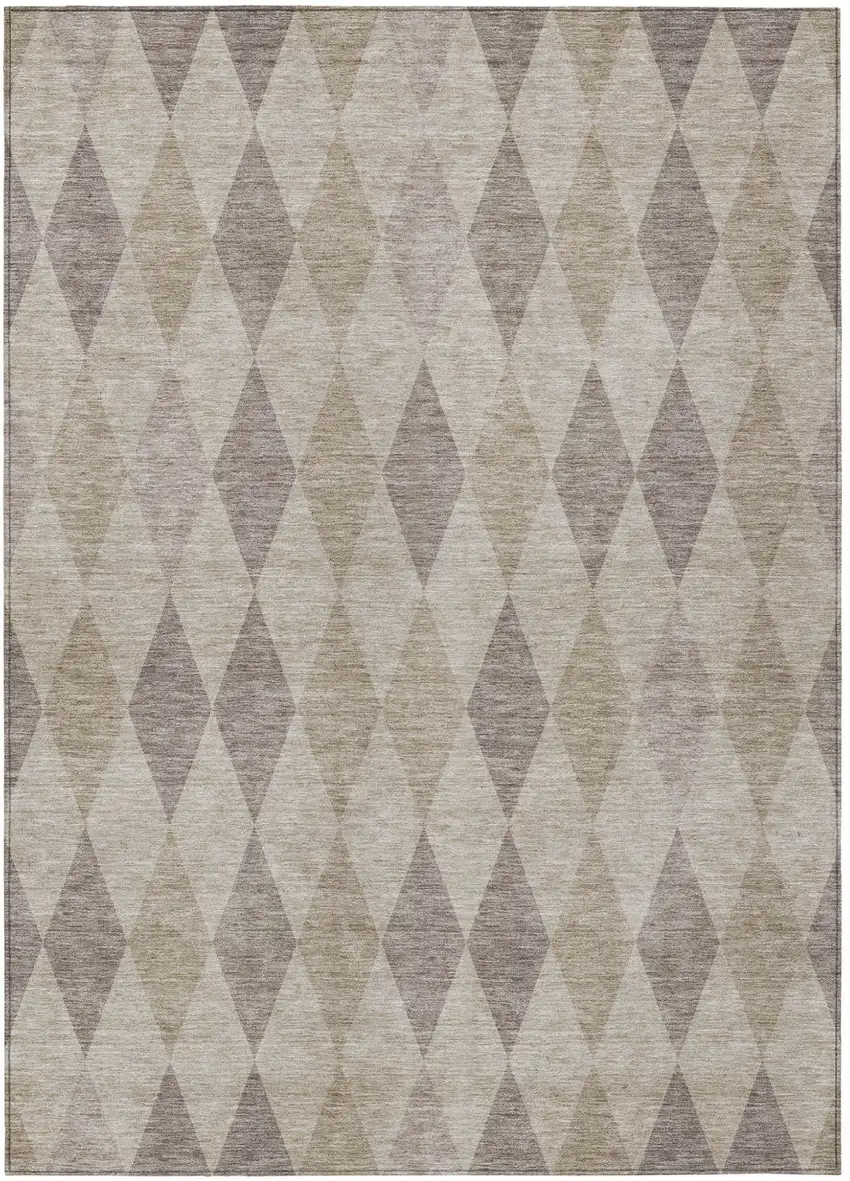 Beige Taupe and Brown Geometric Washable Non Skid Indoor Outdoor Area Rug Photo 2