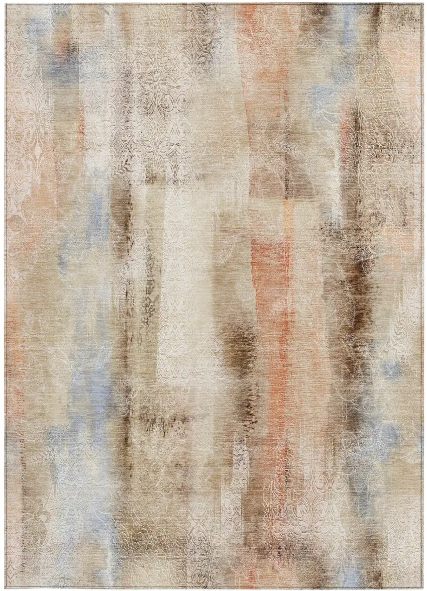 Beige and Brown Washable Non Skid Indoor Outdoor Area Rug Photo 5