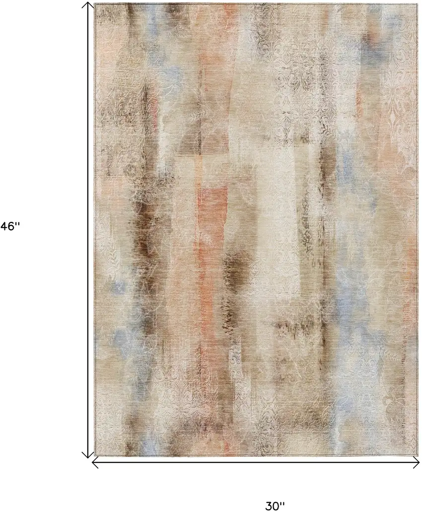 3' X 4' Beige and Brown Washable Non Skid Indoor Outdoor Area Rug Photo 3