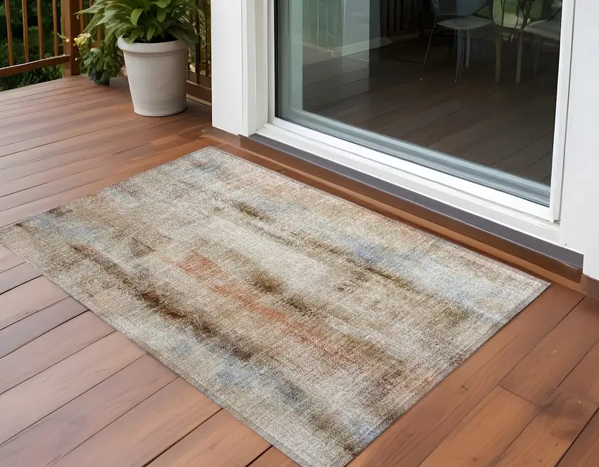 3' X 5' Beige and Brown Washable Non Skid Indoor Outdoor Area Rug Photo 1