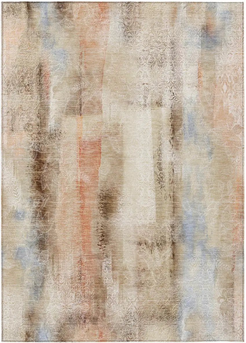3' X 5' Beige and Brown Washable Non Skid Indoor Outdoor Area Rug Photo 2