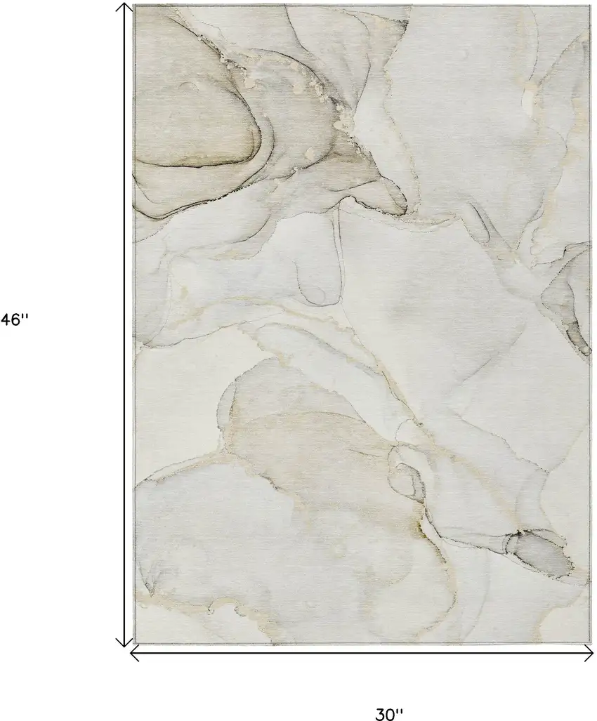 Beige and Ivory Abstract Washable Indoor Outdoor Area Rug Photo 3