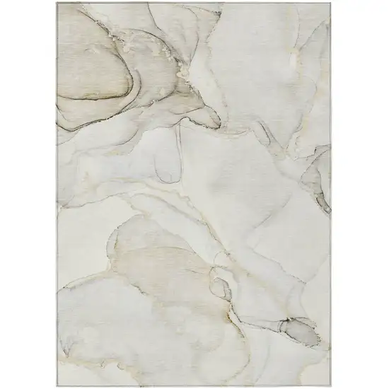 Beige and Ivory Abstract Washable Non Skid Indoor Outdoor Area Rug Photo 2
