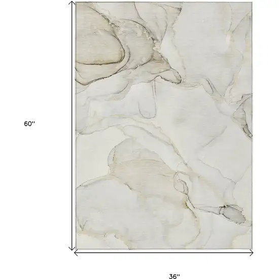 3' X 5' Beige and Ivory Abstract Washable Non Skid Indoor Outdoor Area Rug Photo 3