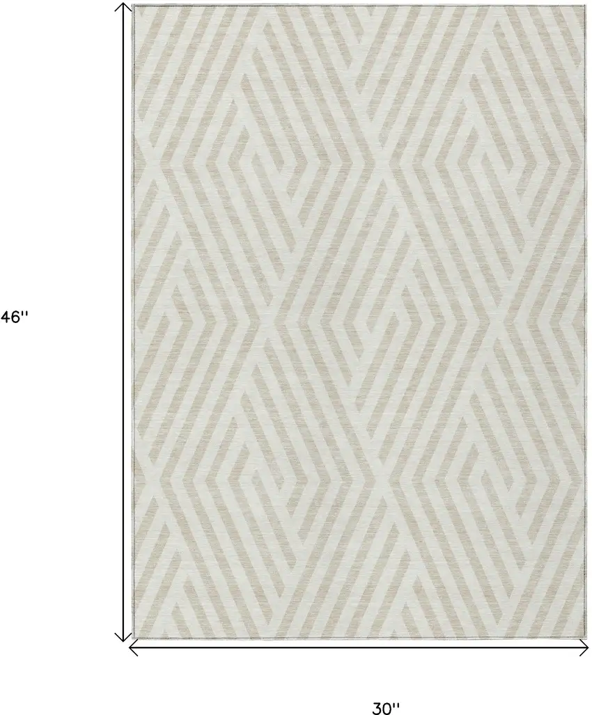 Beige and Ivory Geometric Washable Non Skid Indoor Outdoor Area Rug Photo 3