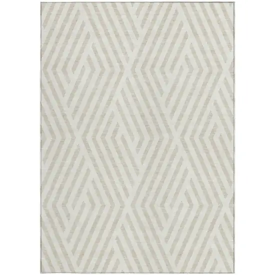 Beige and Ivory Geometric Washable Non Skid Indoor Outdoor Area Rug Photo 5