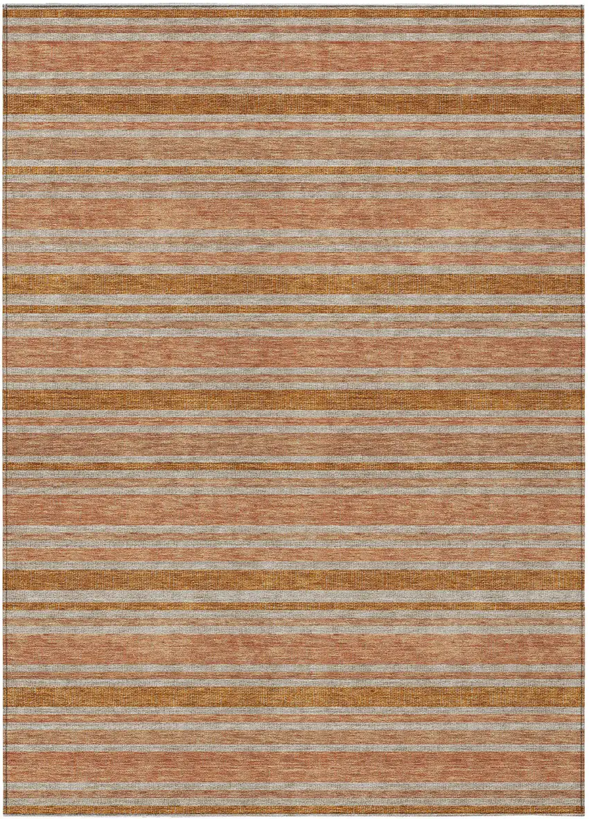 3' X 5' Beige and Orange Striped Washable Non Skid Indoor Outdoor Area Rug Photo 2