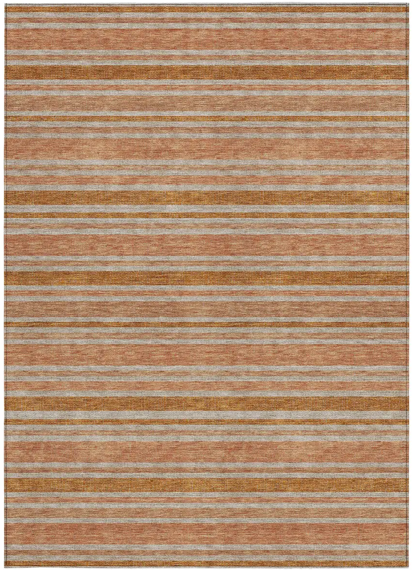 Beige and Orange Striped Washable Non Skid Indoor Outdoor Area Rug Photo 4