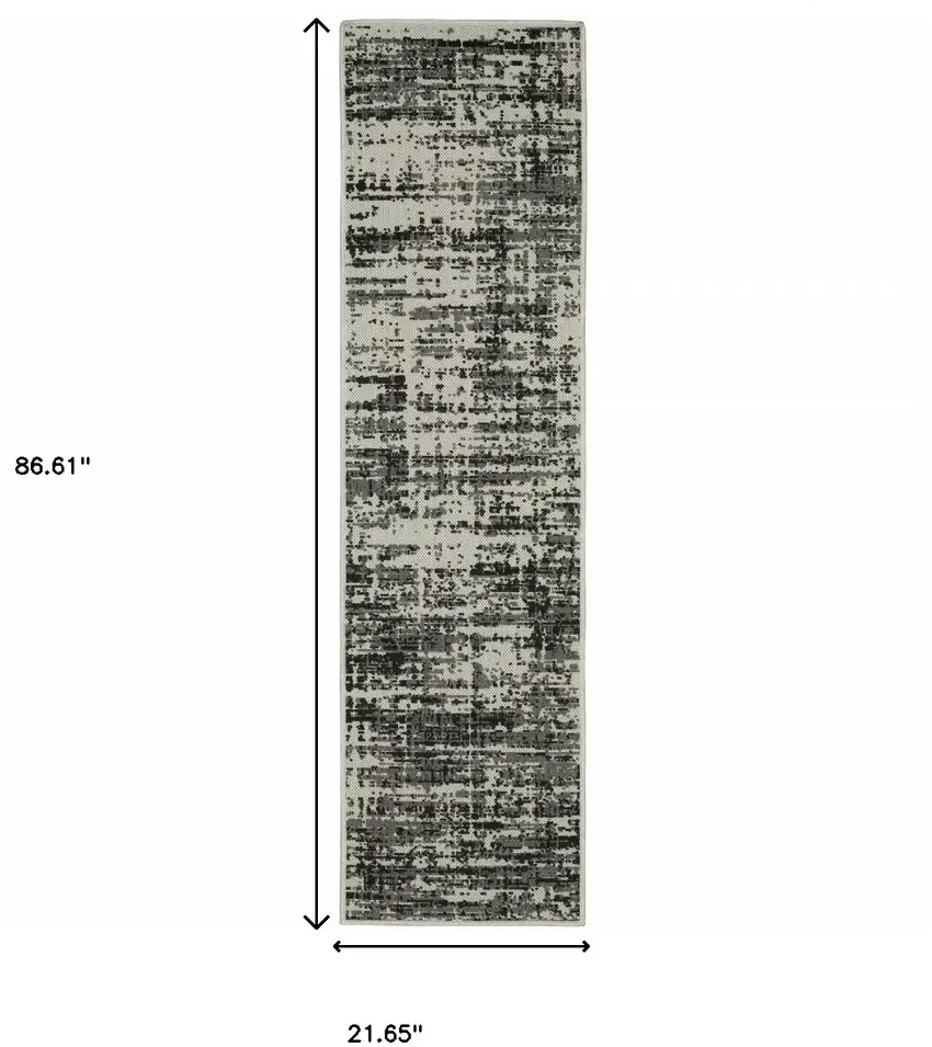 2' X 7' Black Abstract Stain Resistant Indoor Outdoor Area Rug Photo 8