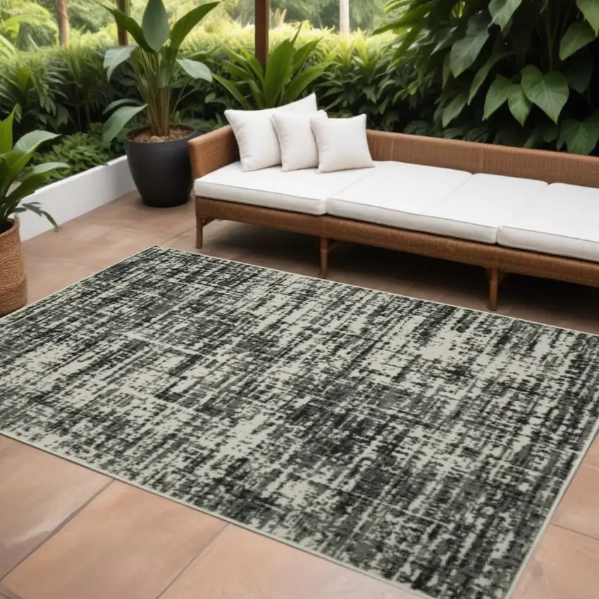 Beige and Black Abstract Stain Resistant Indoor Outdoor Area Rug Photo 1