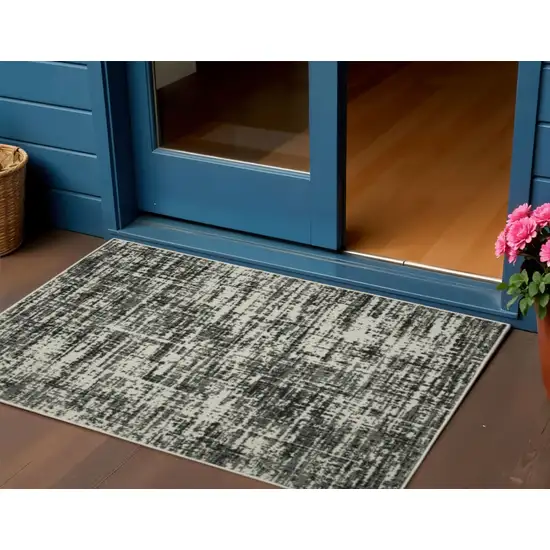 Beige and Black Abstract Stain Resistant Indoor Outdoor Area Rug Photo 1