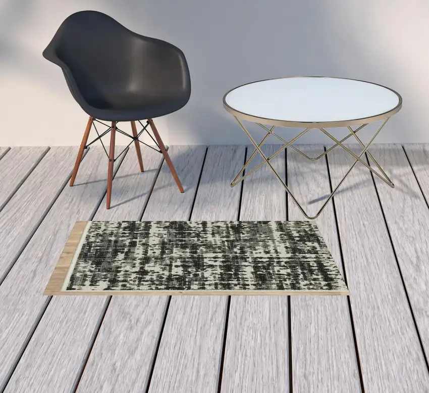 2' X 3' Black Abstract Stain Resistant Indoor Outdoor Area Rug Photo 3