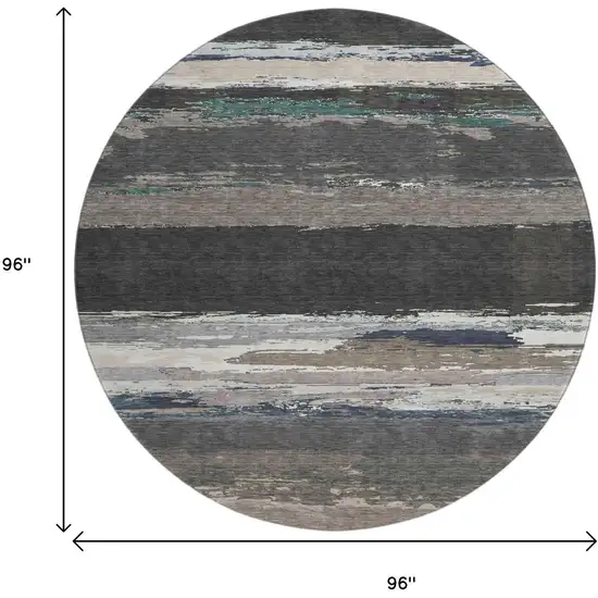 8' X 8' Black Beige And Blue Abstract Washable Round Rug With UV Protection Photo 9