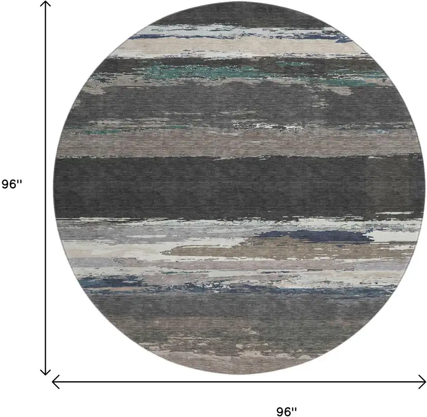 8' X 8' Black Beige And Blue Abstract Washable Round Rug With UV Protection Photo 9