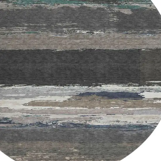 8' X 8' Black Beige And Blue Abstract Washable Round Rug With UV Protection Photo 2