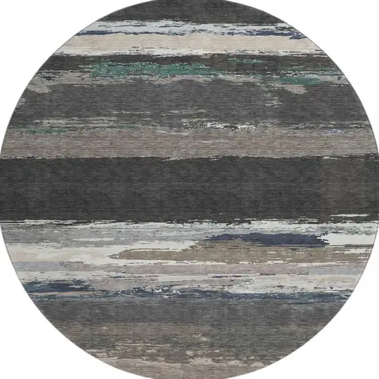 8' X 8' Black Beige And Blue Abstract Washable Round Rug With UV Protection Photo 3