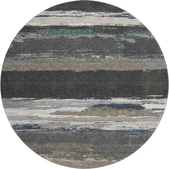 8' X 8' Black Beige And Blue Abstract Washable Round Rug With UV Protection Photo 1