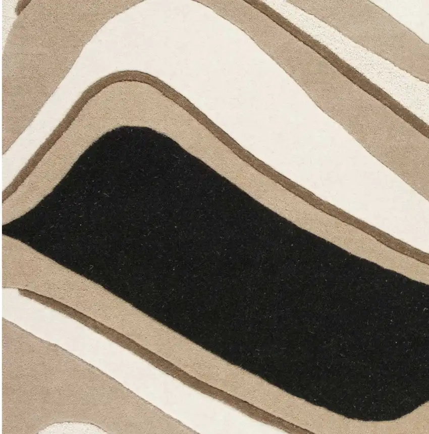 Black Beige Hand Tufted Abstract Waves Indoor Area Rug Photo 4
