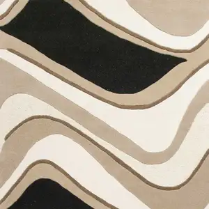 Photo of 8'X11' Black Beige Hand Tufted Abstract Waves Indoor Area Rug