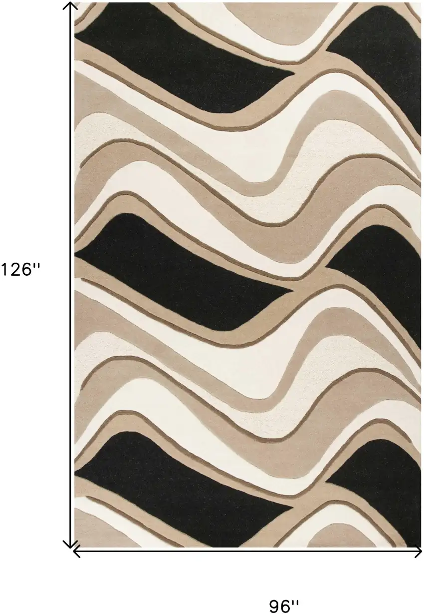 Black Beige Hand Tufted Abstract Waves Indoor Area Rug Photo 5