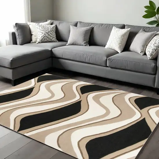 Beige And Black Wool Abstract Hand Tufted Area Rug Photo 1