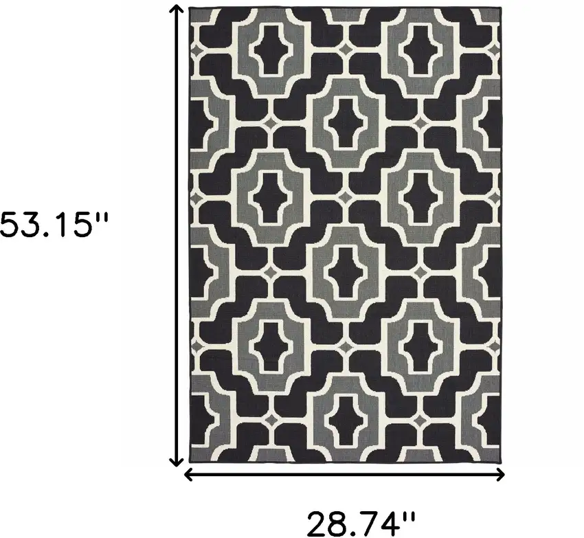 3' X 5' Black Geometric Stain Resistant Indoor Outdoor Area Rug Photo 5