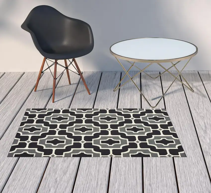 3' X 5' Black Geometric Stain Resistant Indoor Outdoor Area Rug Photo 2