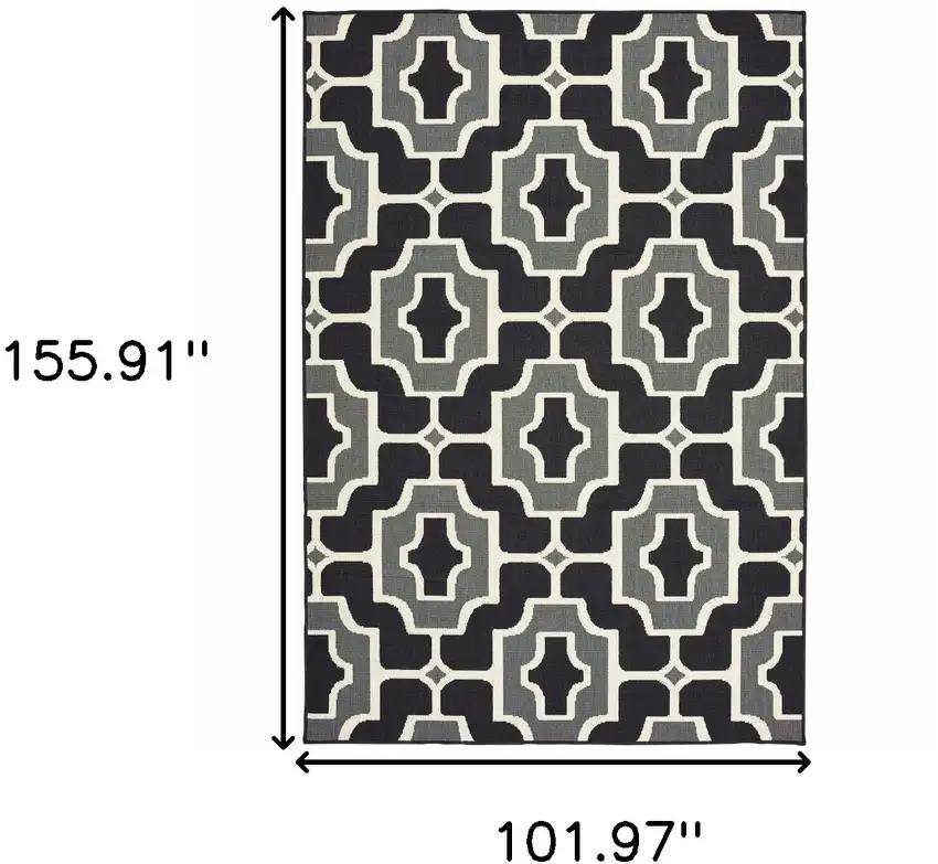 9' X 13' Black Geometric Stain Resistant Indoor Outdoor Area Rug Photo 5