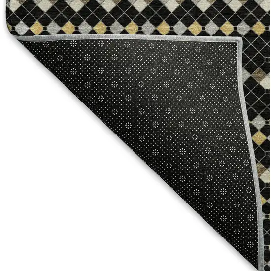 8' X 8' Black Gold And Silver Striped Washable Round Rug With UV Protection Photo 5