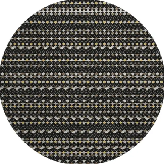 8' X 8' Black Gold And Silver Striped Washable Round Rug With UV Protection Photo 3