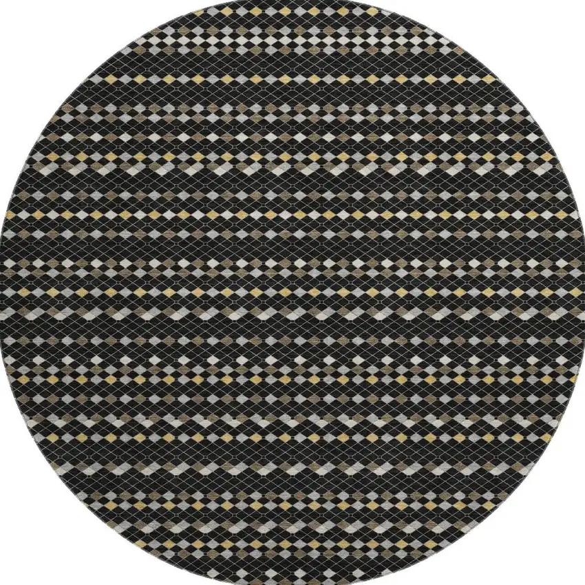 8' X 8' Black Gold And Silver Striped Washable Round Rug With UV Protection Photo 3