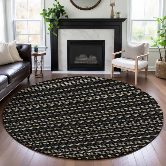 8' X 8' Black Gold And Silver Striped Washable Round Rug With UV Protection Photo 4