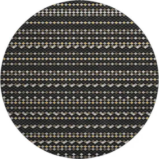 8' X 8' Black Gold And Silver Striped Washable Round Rug With UV Protection Photo 1