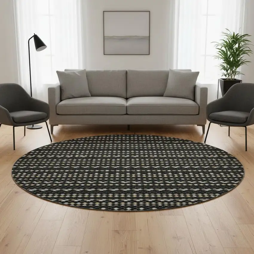 8' X 8' Black Gold And Silver Striped Washable Round Rug With UV Protection Photo 2