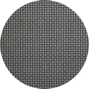Photo of 8' X 8' Black Gray And Silver Geometric Washable Round Rug With UV Protection