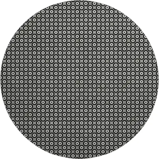 8' X 8' Black Gray And Silver Geometric Washable Round Rug With UV Protection Photo 1