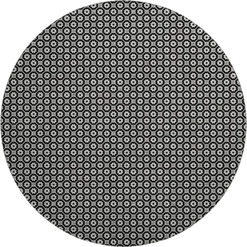 8' X 8' Black Gray And Silver Geometric Washable Round Rug With UV Protection Photo 1