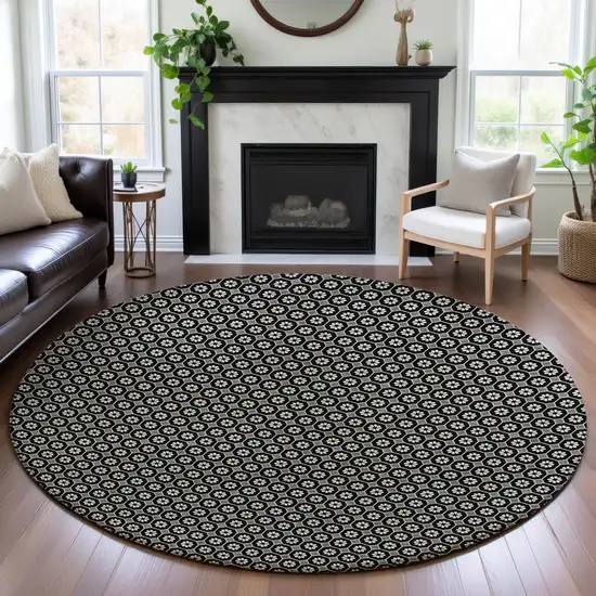 8' X 8' Black Gray And Silver Geometric Washable Round Rug With UV Protection Photo 4