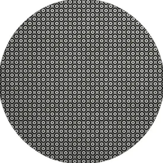 8' X 8' Black Gray And Silver Geometric Washable Round Rug With UV Protection Photo 3