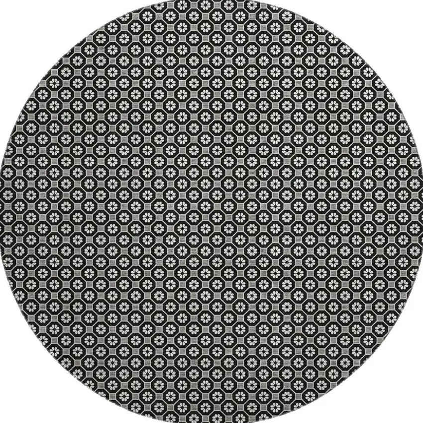 8' X 8' Black Gray And Silver Geometric Washable Round Rug With UV Protection Photo 3