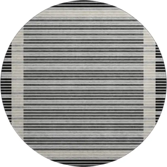 8' X 8' Black Gray And Silver Striped Washable Round Rug With UV Protection Photo 1